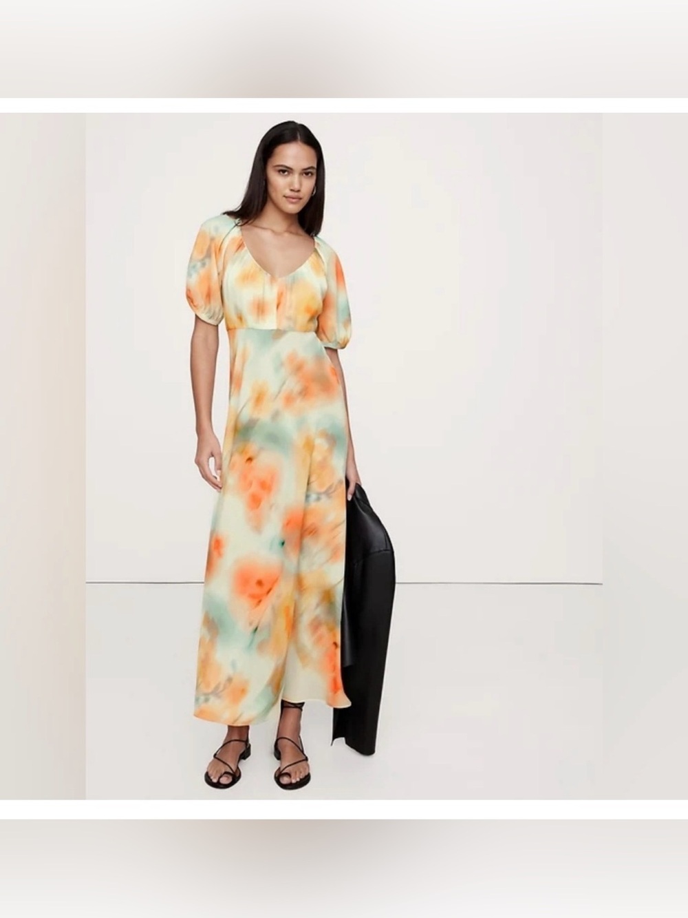 NWT Banana Republic Watercolor Orange & Mint V‑Neck Maxi Dress Size 2